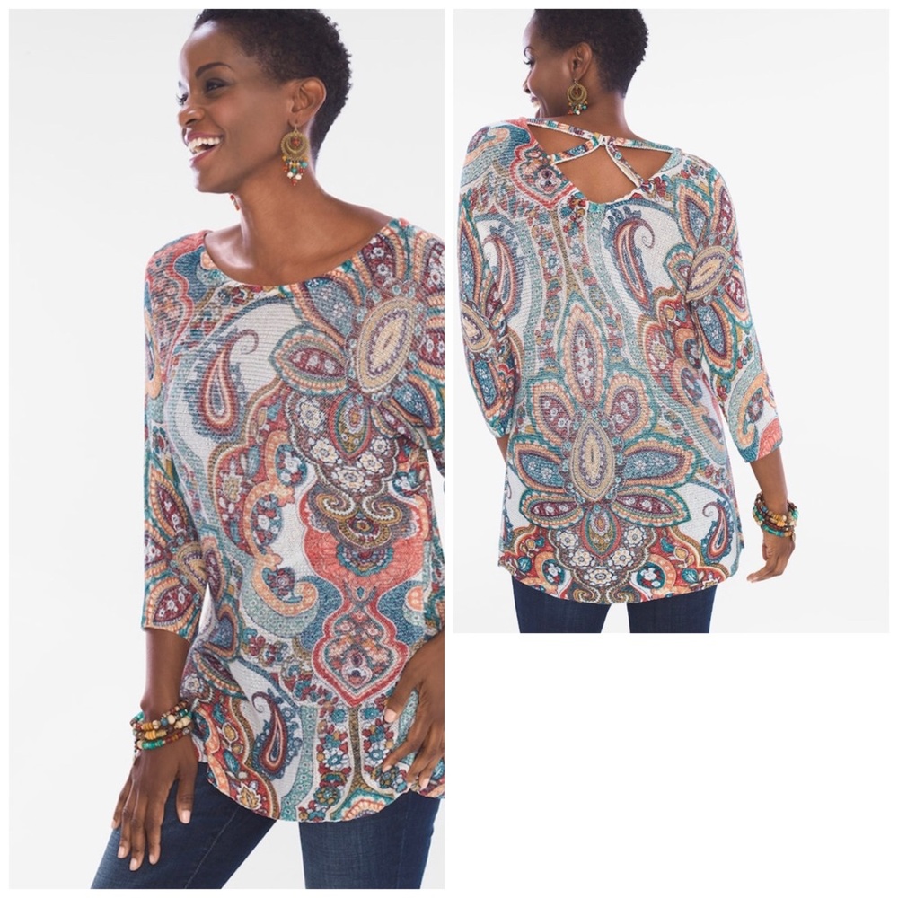 SOLD!CHICOS paisley pullover crisscross top